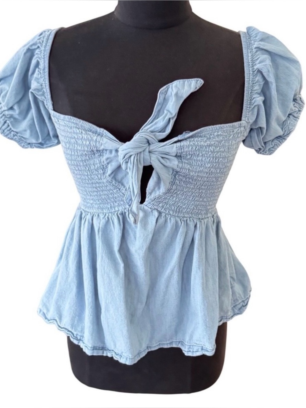 VENUS Light Blue Smocked Off-Shoulder Peplum Top size L